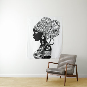 African Girl Portrait Tribal Tattoo Tapestry