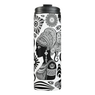 African Girl Portrait Tribal Tattoo Thermal Tumbler
