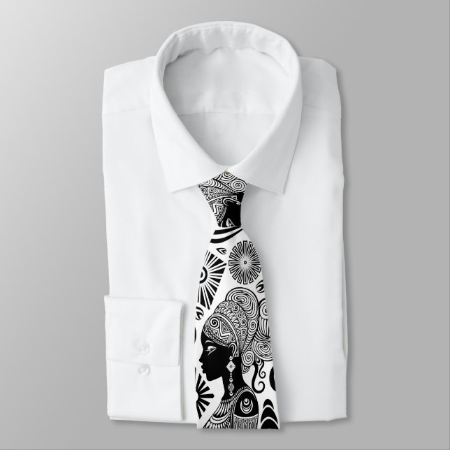 African Girl Portrait Tribal Tattoo Tie (Tied)