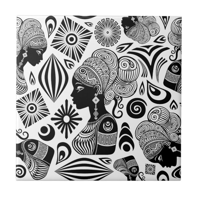 African Girl Portrait Tribal Tattoo Tile (Front)