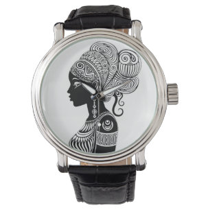 African Girl Portrait Tribal Tattoo Watch