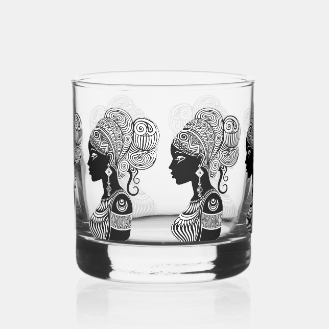 African Girl Portrait Tribal Tattoo Whiskey Glass (Right)