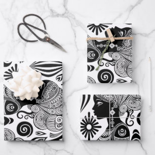 African Girl Portrait Tribal Tattoo Wrapping Paper Sheet