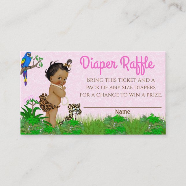 African Girl Safari Baby Shower Diaper Raffle Business Card (Front)