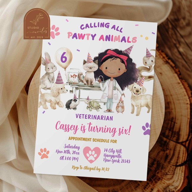 African Girl Veterinary Animals Birthday Party Invitation (Creator Uploaded)