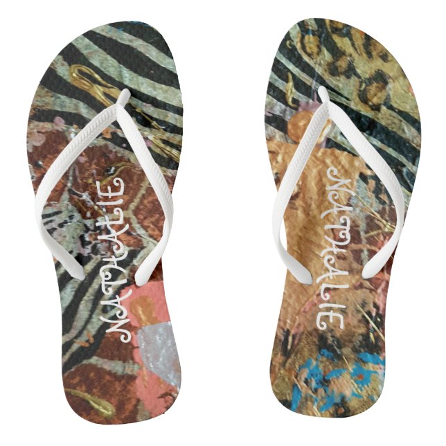 African Gold Abstract painting Flip Flops (Footbed)