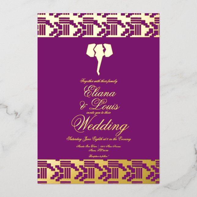 African Gold Elephant Marking Wedding Pressed   (Front)