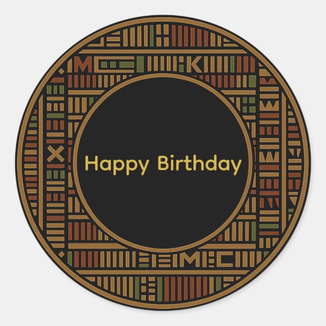 African Gold Kente Birthday Round Sticker (Front)