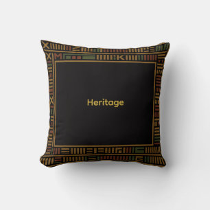 African Gold Kente Pattern Throw Pillow
