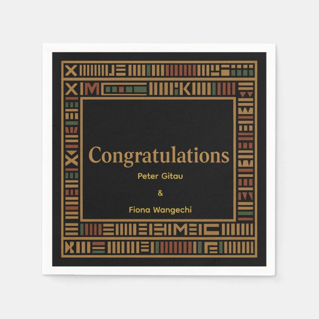 African Gold Kente Wedding Party Napkin  (Front)