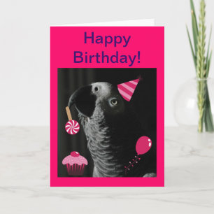 African Gray Parrot Happy Birthday Greeting Card
