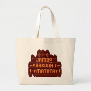 African Greeting: Jambo Hakuna Matata Wood Design Large Tote Bag