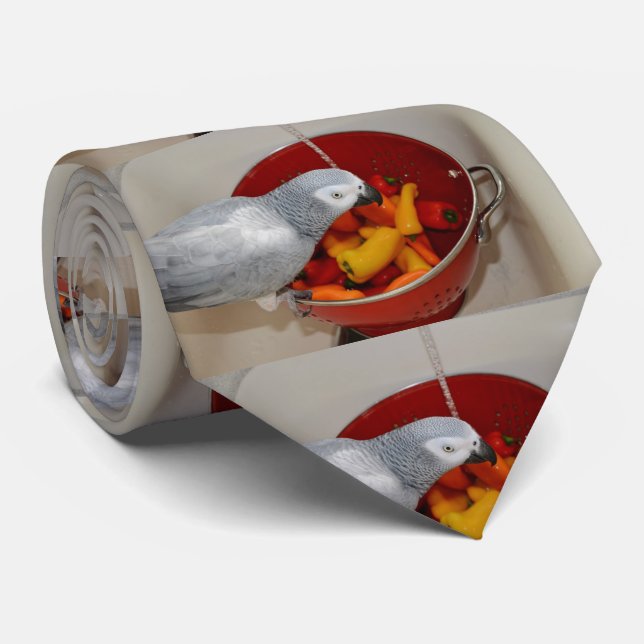 African Grey and Sweet Peppers Tie (Rolled)
