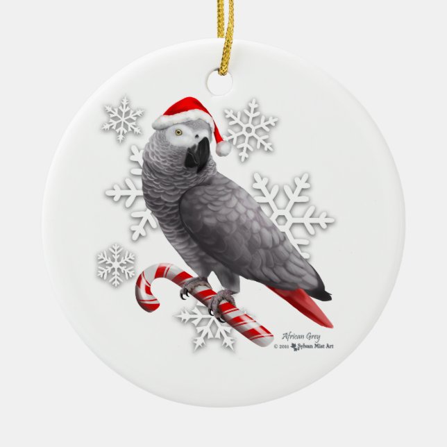 African Grey Christmas Ornament (Front)