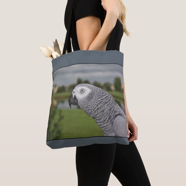 African Grey Lakeside Tote Bag (Close Up)
