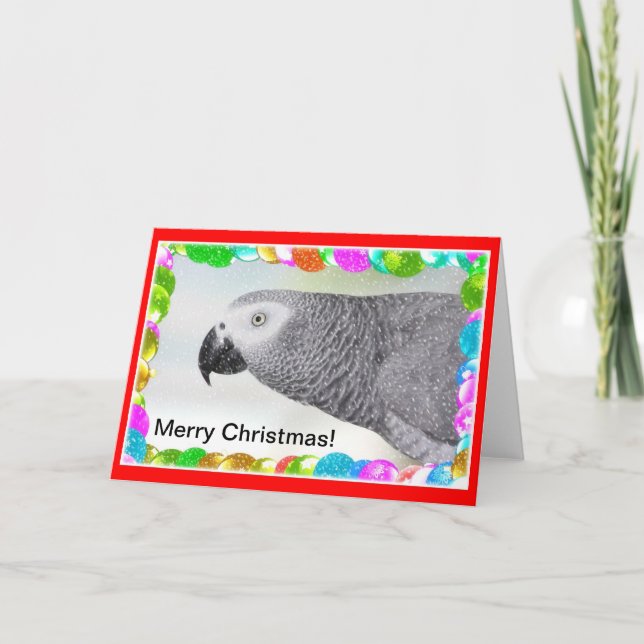 African Grey Merry Christmas Snow Greeting Card (Front)