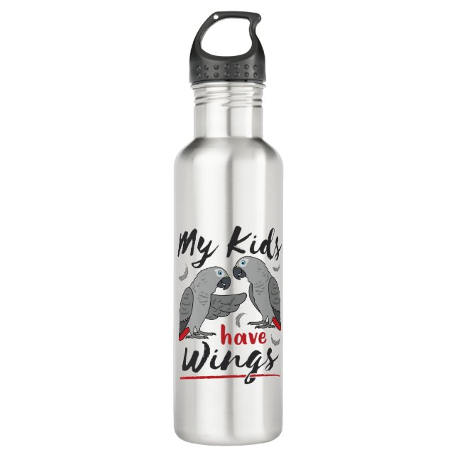 African Grey Mum Dad My Kids Have Wings 710 Ml Water Bottle (Front)