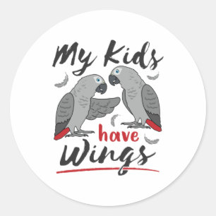 African Grey Mum Dad My Kids Have Wings Classic Round Sticker