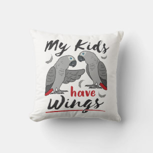 African Grey Mum Dad My Kids Have Wings Cushion
