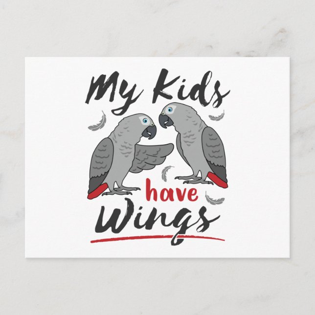 African Grey Mum Dad My Kids Have Wings Postcard (Front)