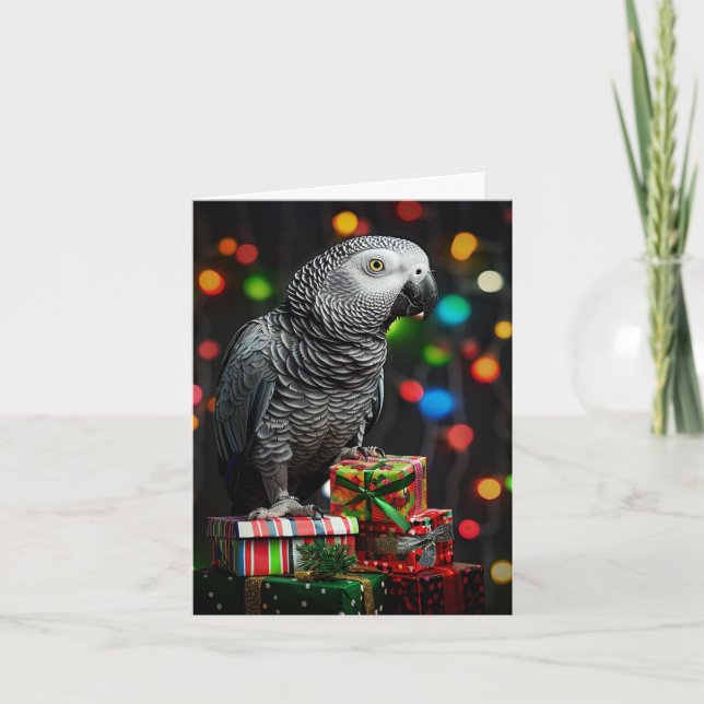 African Grey on Gifts — Festive Greeting Card (Front)