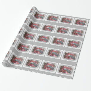 African Grey Parrot and Icy Pink Christmas Tree Wrapping Paper