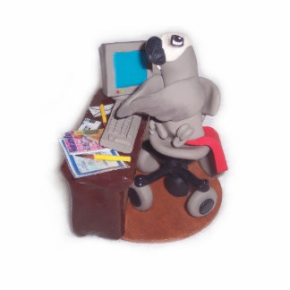African Grey Parrot at Computer Standing Photo Sculpture