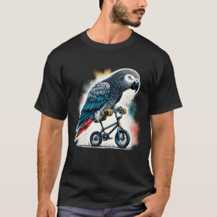 African Grey Parrot Bird Riding Bike Biker T-Shirt