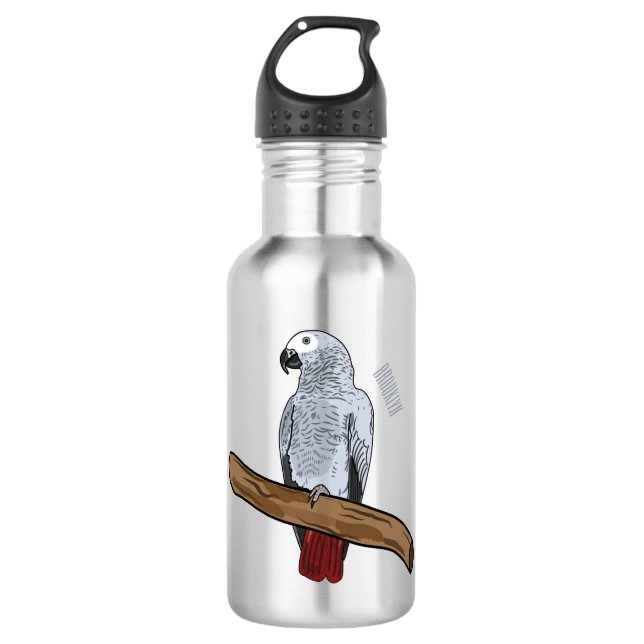African grey parrot cartoon illustration  532 ml water bottle (Front)