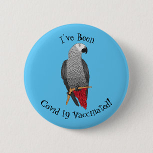 African grey parrot cartoon illustration  6 cm round badge
