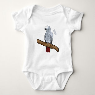 African grey parrot cartoon illustration baby bodysuit