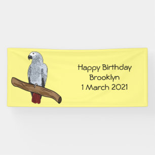 African grey parrot cartoon illustration banner