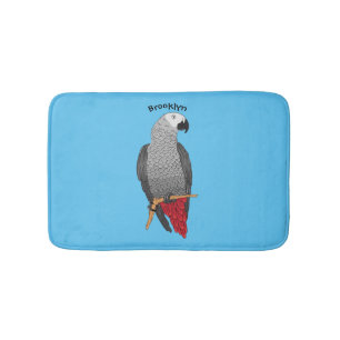 African grey parrot cartoon illustration  bath mat