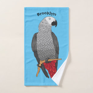 African grey parrot cartoon illustration bath towel set