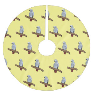 African grey parrot cartoon illustration  brushed polyester tree skirt