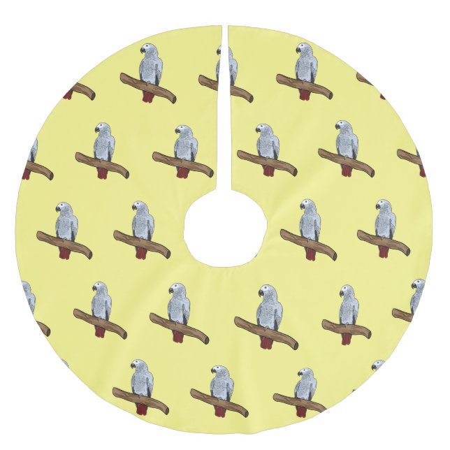 African grey parrot cartoon illustration  brushed polyester tree skirt (Front)