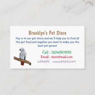 African grey parrot cartoon illustration business card