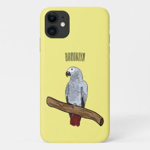African grey parrot cartoon illustration iPhone 11 case