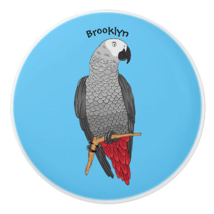 African grey parrot cartoon illustration ceramic knob
