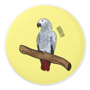 African grey parrot cartoon illustration  ceramic knob
