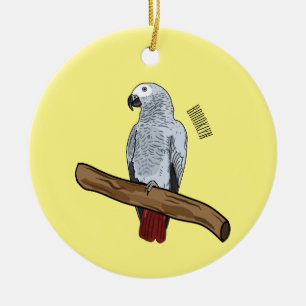 African grey parrot cartoon illustration  ceramic tree decoration