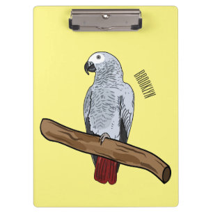 African grey parrot cartoon illustration clipboard