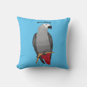 African grey parrot cartoon illustration  cushion