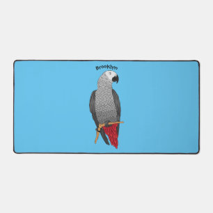 African grey parrot cartoon illustration desk mat