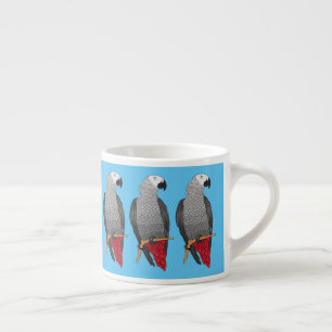 African grey parrot cartoon illustration espresso cup