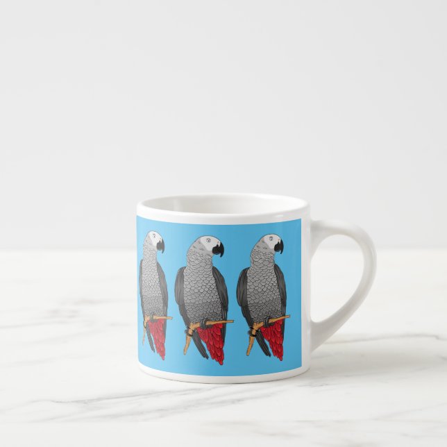African grey parrot cartoon illustration espresso cup (Right)
