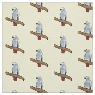 African grey parrot cartoon illustration  fabric