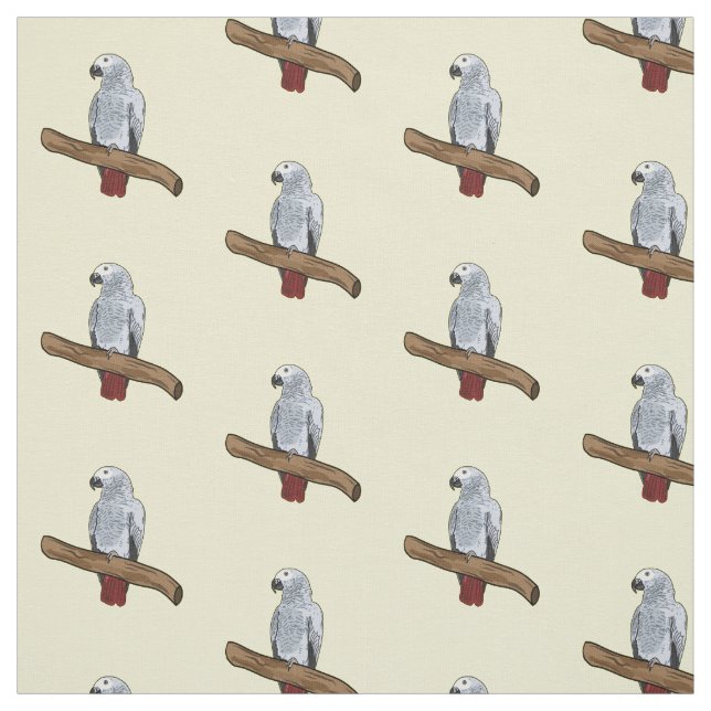 African grey parrot cartoon illustration  fabric (Swatch)