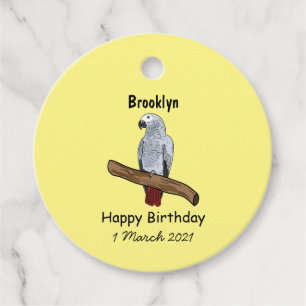 African grey parrot cartoon illustration favour tags