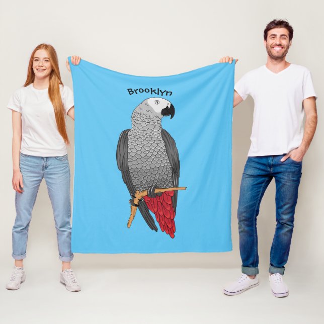 African grey parrot cartoon illustration fleece blanket (In Situ)